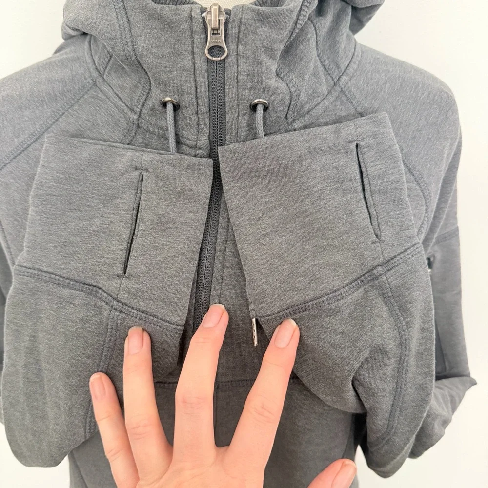 Athleta Jacket Hoodie Full Zip Thumbholes Athletic Lounge Stretch Pockets Grey